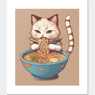 Cat eating Ramen Posters and Art